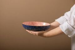 Mikasa MKPBOWLS27 Sırlı Seramik Kase Mavi Kavis Desenli