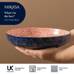 Mikasa MKPBOWLS27 Sırlı Seramik Kase Mavi Kavis Desenli