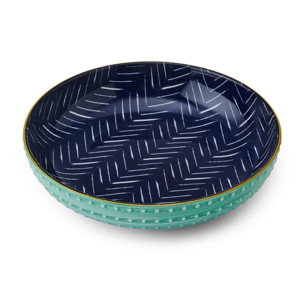 Mikasa MKPBOWLS18 Sırlı Seramik Kase İndigo Chevron Desenli