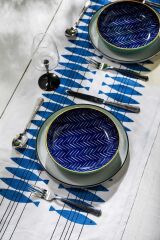 Mikasa MKPBOWLS18 Sırlı Seramik Kase İndigo Chevron Desenli