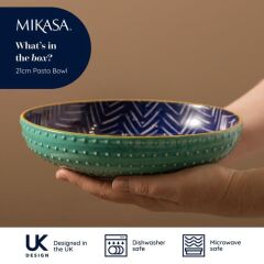 Mikasa MKPBOWLS18 Sırlı Seramik Kase İndigo Chevron Desenli