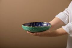 Mikasa MKPBOWLS18 Sırlı Seramik Kase İndigo Chevron Desenli