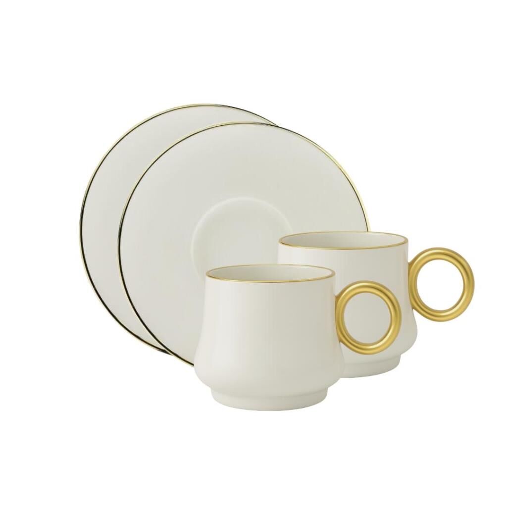 Sandro Moreno Duble Kahve Fincan Seti Yüzük Full Gold 4 Parça