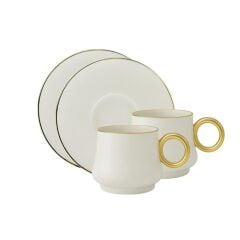 Sandro Moreno Duble Kahve Fincan Seti Yüzük Full Gold 4 Parça