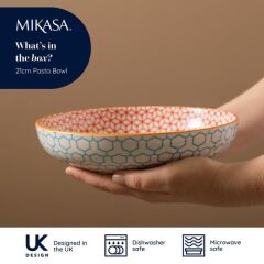 Mikasa MKPBOWLS06 Sırlı Seramik Kase Geometrik Mavi Desenli