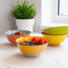 Mikasa KCBOWL07 Sırlı Seramik Kase Turuncu Nokta Desenli