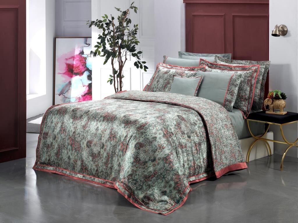 Sarev Knıdos Ipek Saten Nevresim Takımı Çift Kişilik , .Gri