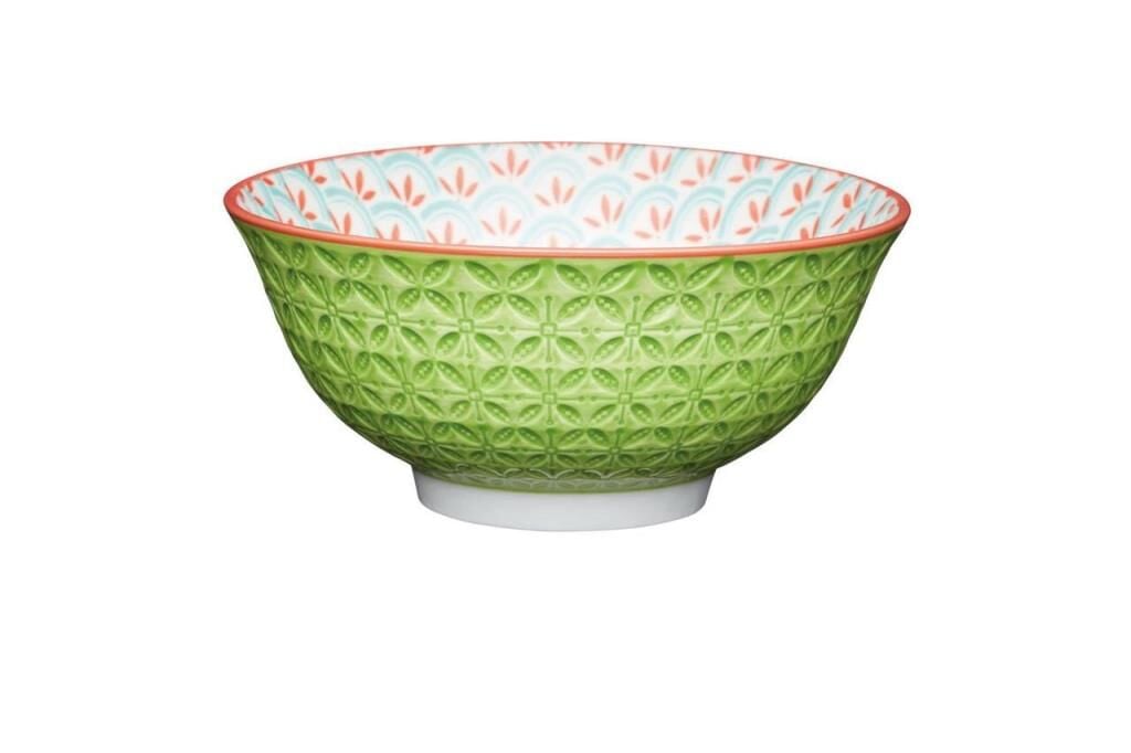 Mikasa KCBOWL31 Sırlı Seramik Kase Geometrik Açık Yeşil Desenli
