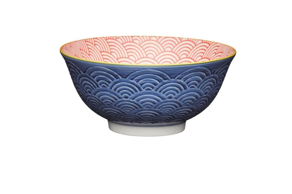 Mikasa KCBOWL27 Sırlı Seramik Kase Mavi Kavis Desenli
