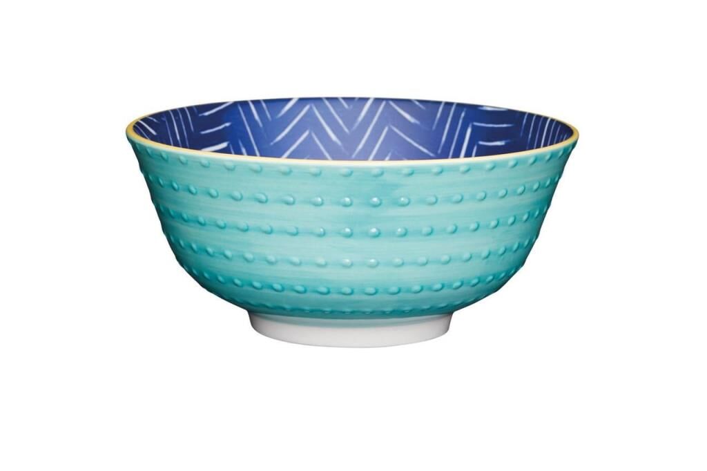 Mikasa KCBOWL18 Sırlı Seramik Kase Yapraklı İndigo Desenli