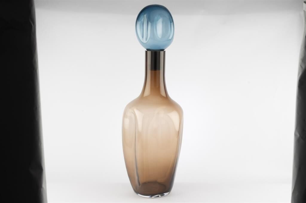 Mikasa Moor Lunera Kahverengi Mavi Kapaklı Cam Vazo 20x58cm