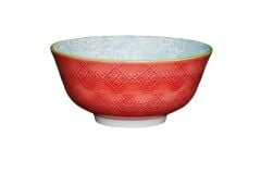 Mikasa KCBOWL13 Sırlı Seramik Gri Çiçek Desenli Kırmızı Kase