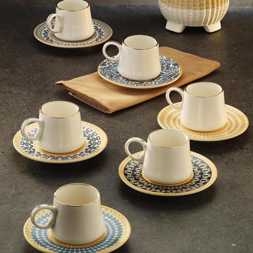 Sandro Moreno 1453 Şangay Double Yüzük Gold 12 Parça 6 Kişilik Kahve Fincan Takımı 120 ml