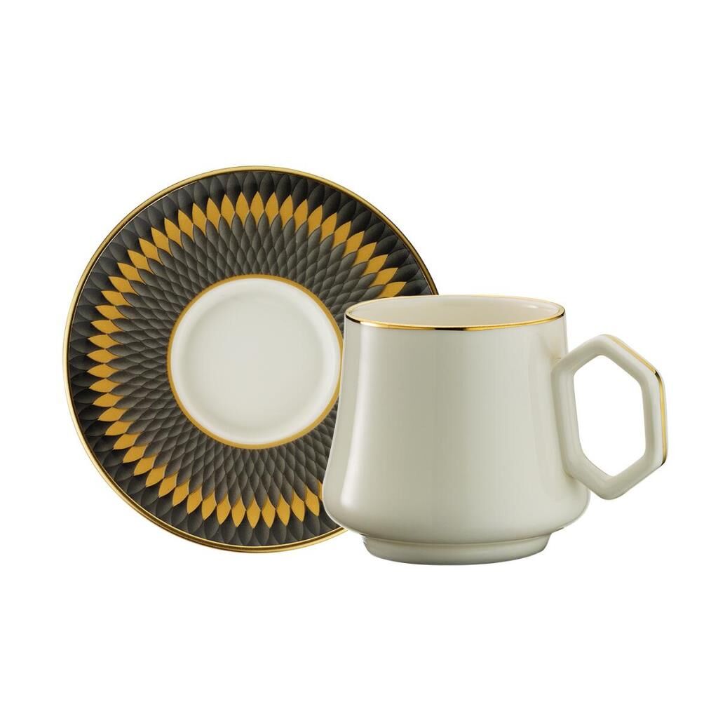 Sandro Moreno 1453 Farfar Double Geometrik Gold 12 Parça 6 Kişilik Kahve Fincan Takımı 120 ml
