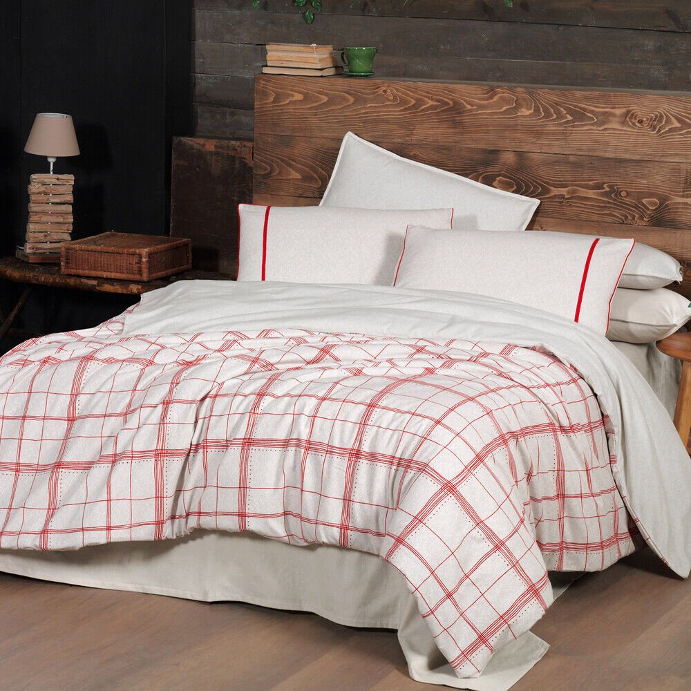 Sarev Bramo Çift Kişilik %100 Pamuk Flanel (Pazen) Nevresim Takımı-Bej