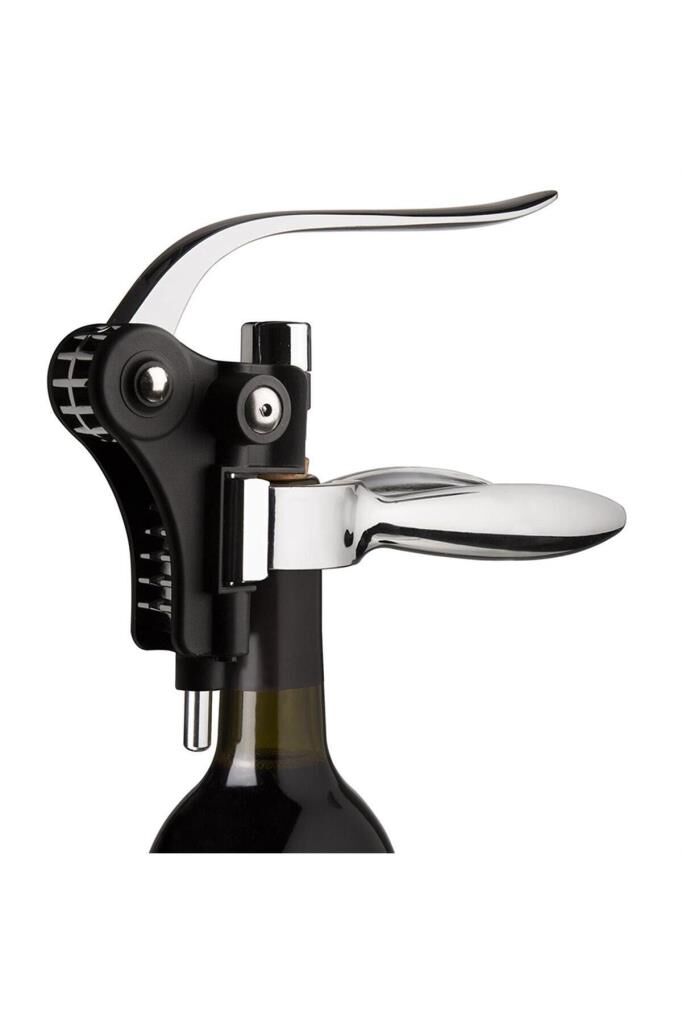 Vacu Vin Kaldıraçlı Tirbuşon Yatay, Paslanmaz Çelik, Siyah, Kutulu