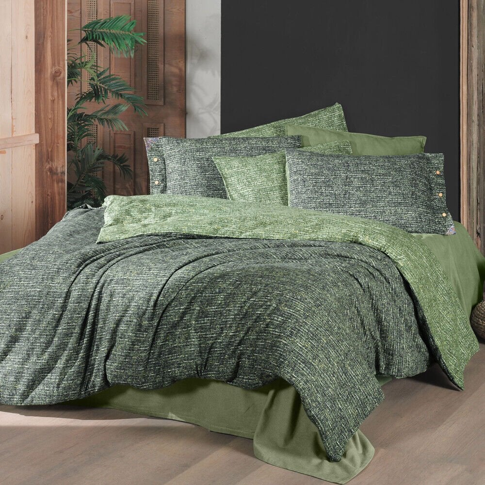 Sarev Glamis Çift Kişilik %100 Pamuk Flanel (Pazen) Nevresim Takımı-Yeşil