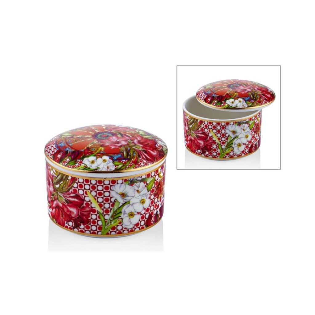 Lamedore Porselen Lilyum Desenli Yüksek Yuvarlak Kutu 10x10x6cm