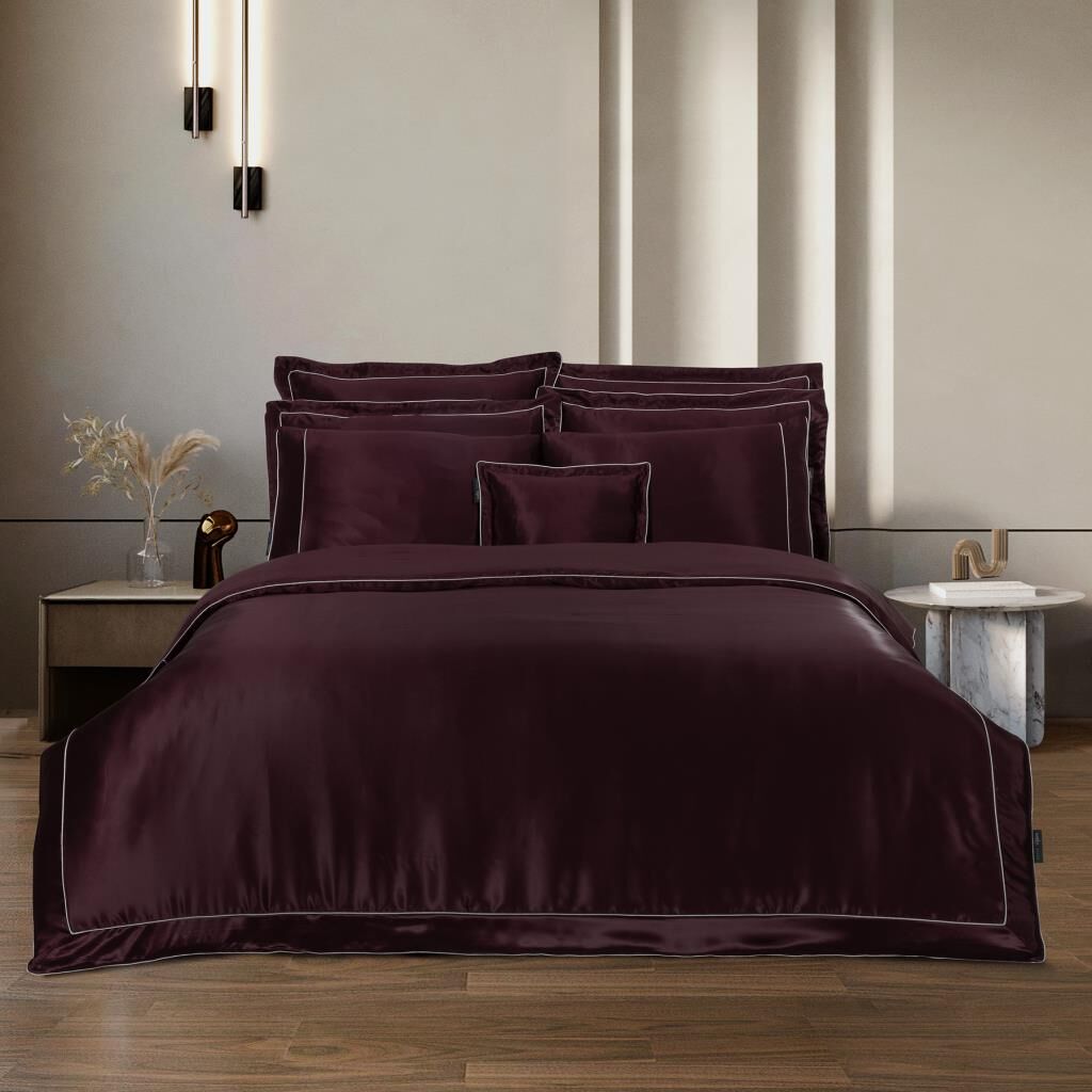 Sarev Clio %100 İpek Saten Bordo Çift Kişilik Nevresim Takımı