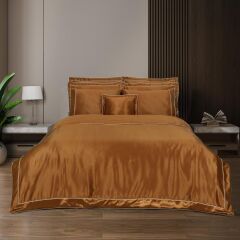 Sarev Clio %100 İpek Saten Hardal Çift Kişilik Nevresim Takımı