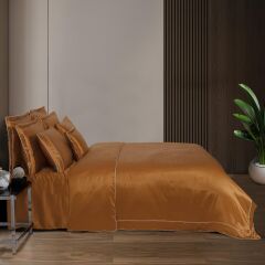 Sarev Clio %100 İpek Saten Hardal Çift Kişilik Nevresim Takımı
