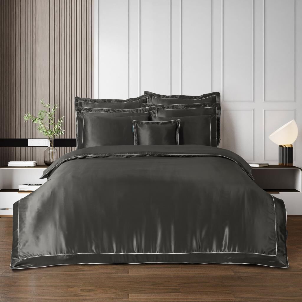 Sarev Clio %100 İpek Saten Gri Çift Kişilik Nevresim Takımı