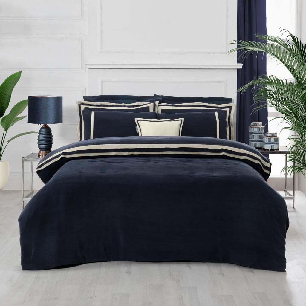 Sarev Kımera Cupro Vegan İpek Çift Kişilik Nevresim Takımı Lacivert