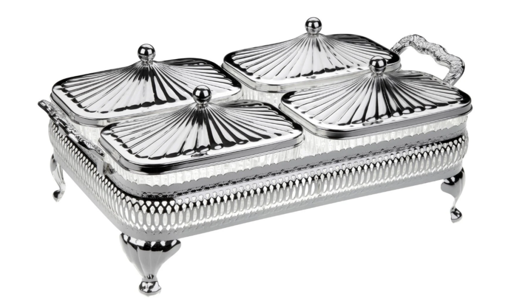 Queen Anne 4'Lü Dikdörtgen Kapaklı Kahvaltılık Gümüş 32x18cm