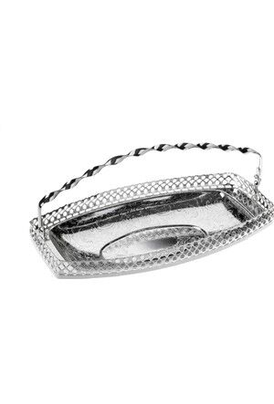 Queen Anne Kulplu Oval Tepsi Gümüş 24x13cm