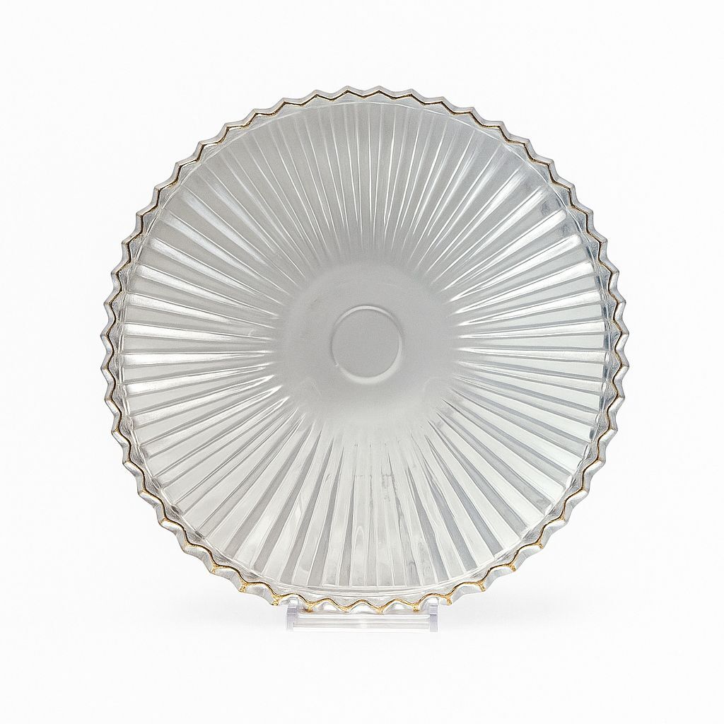 Royking Ayaksız Yuvarlak Cam Sunum Tabağı 33cm Şeffaf/Gold