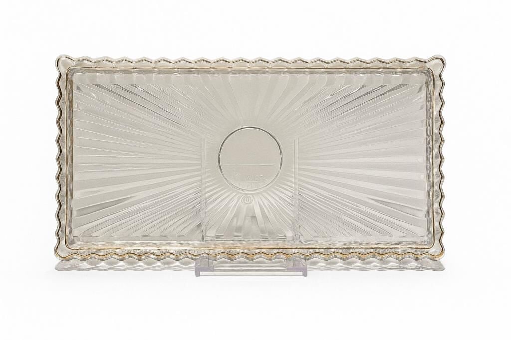 Royking Ayaksız Dikdörtgen Cam Sunum Tabağı 35x18cm Şeffaf/Gold