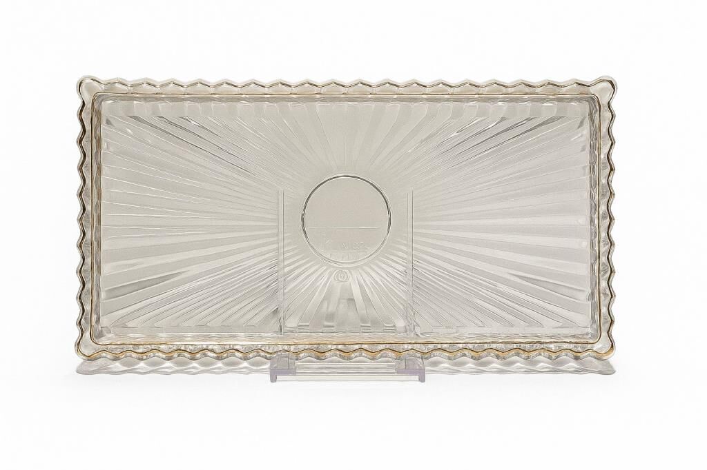 Royking Ayaksız Dikdörtgen Cam Sunum Tabağı 35x18cm Şeffaf/Gold