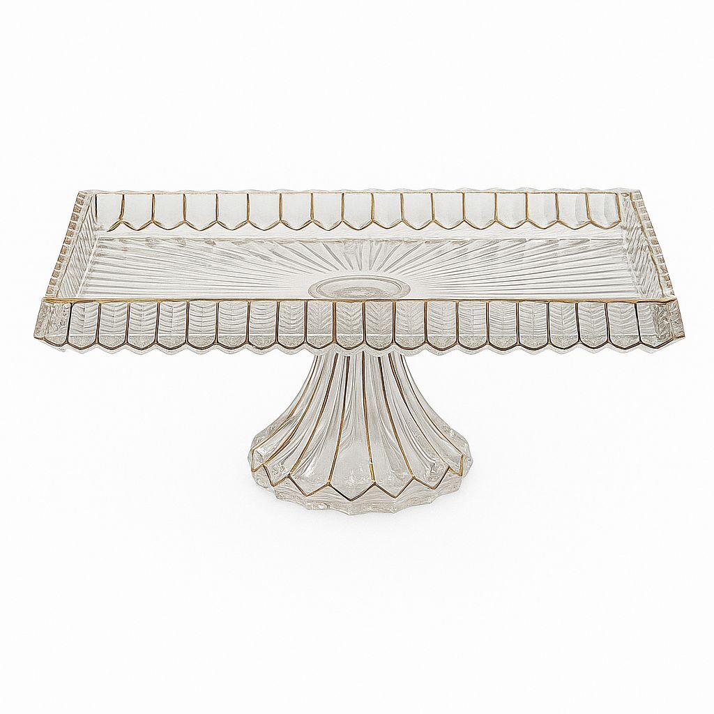 Royking Ayaklı Dikdörtgen Cam Sunum Tabağı 34x18x14cm Şeffaf/Gold