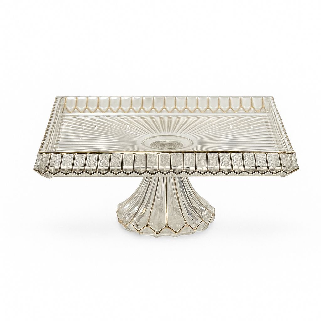 Royking Ayaklı Dikdörtgen Cam Sunum Tabağı 30x25x15cm Şeffaf/Gold