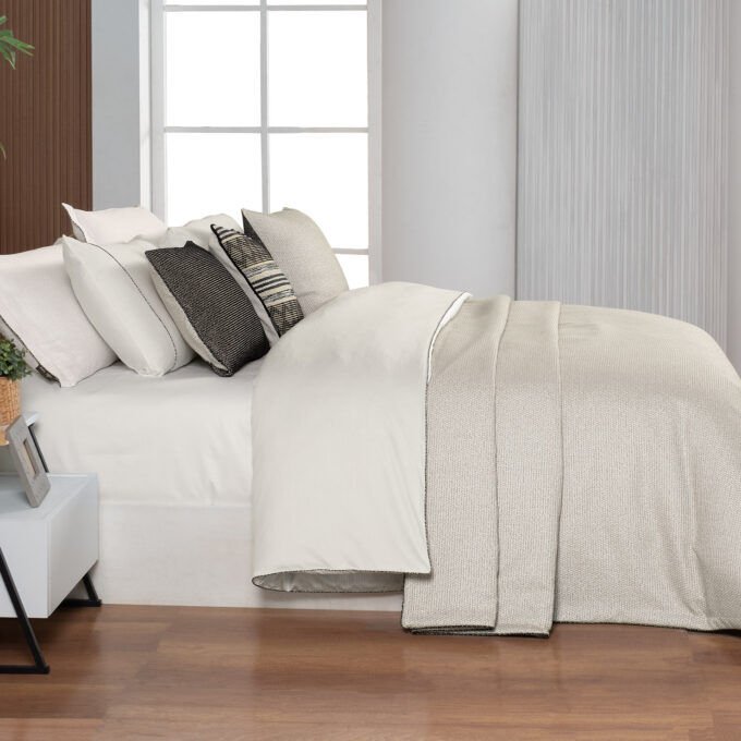 Sarev Erza Bej Çift Kişilik Yatak Örtüsü Nevresim Takımı %100 Pamuk