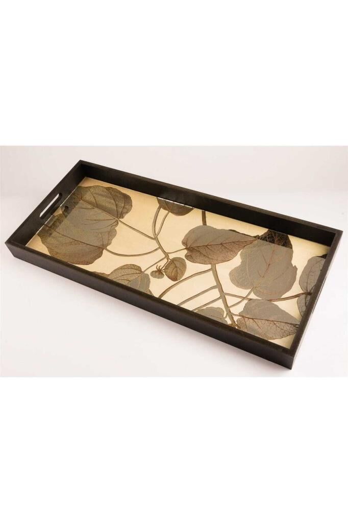 Mikasa Moor Dik Bej Gümüş Yapraklı Tepsi 69X31 Cm