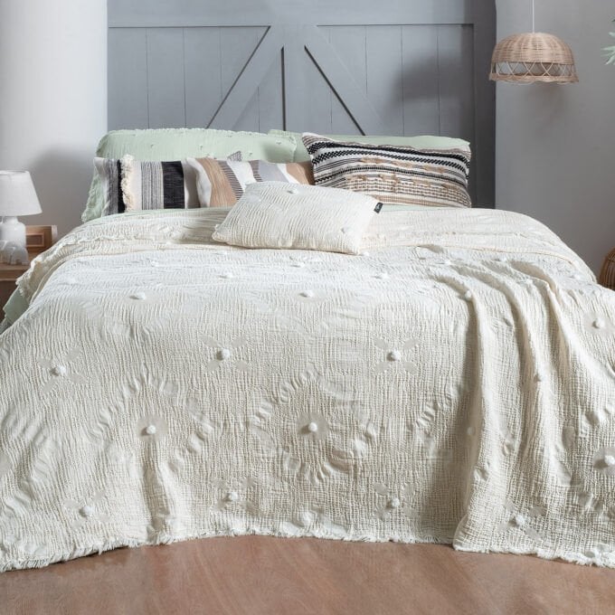 Sarev Lunara Tek Kişilik Yatak Örtüsü, Ekru