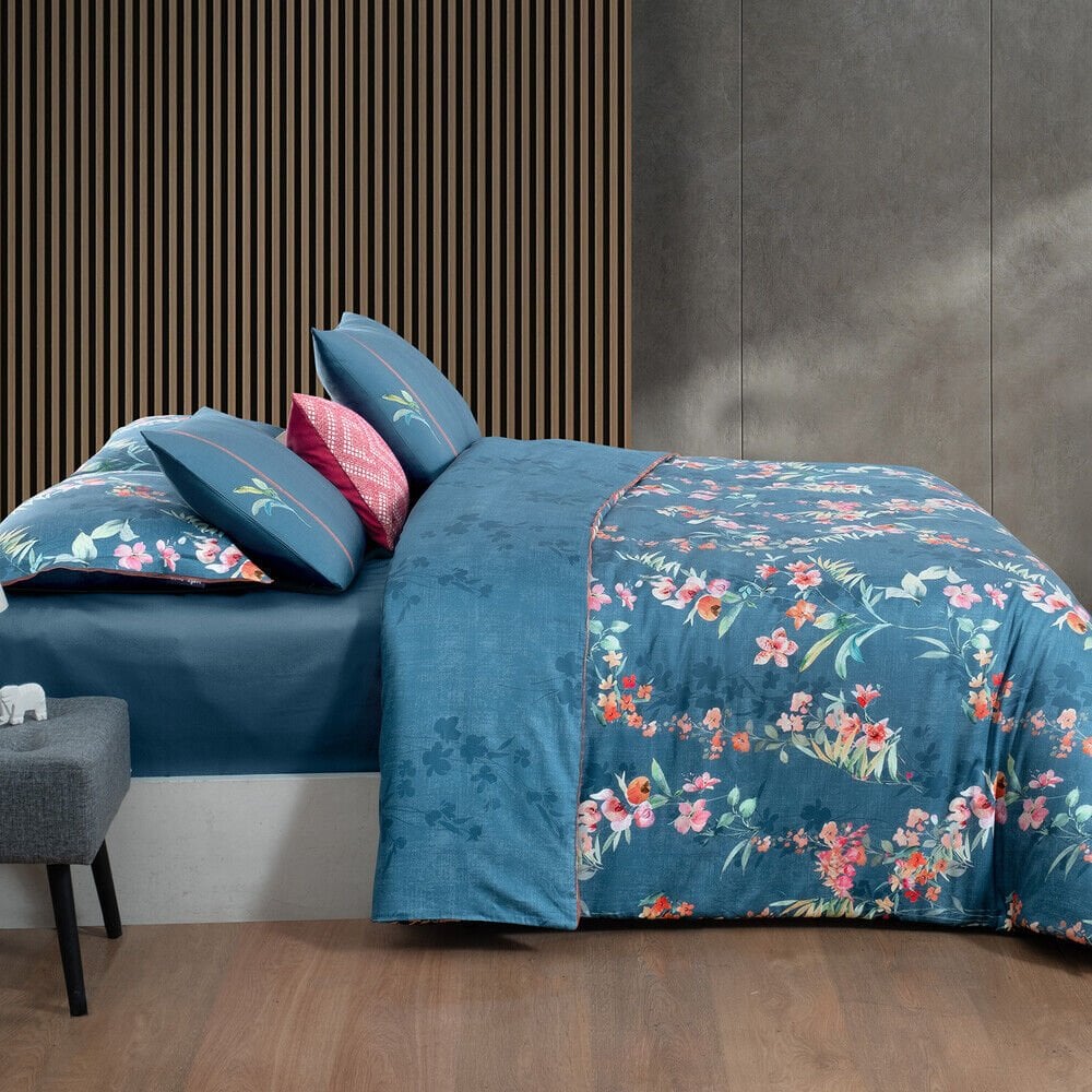 Sarev Leticia Pamuk Pamuk Saten Nevresim Takımı Çift Kişilik Mavi