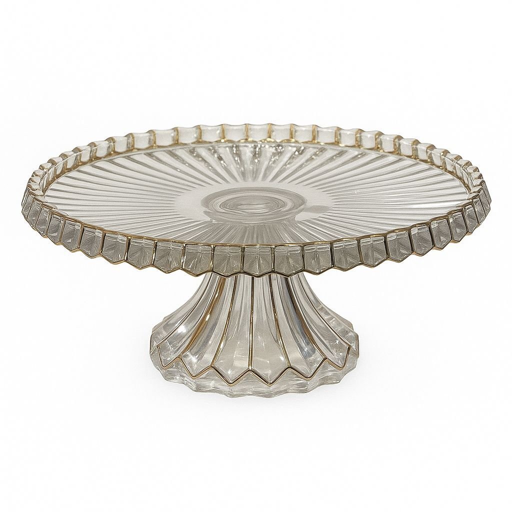 Royking Ayaklı Yuvarlak Cam Sunum Tabağı 33x13cm Şeffaf/Gold