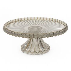 Royking Ayaklı Yuvarlak Cam Sunum Tabağı 33x13cm Şeffaf/Gold