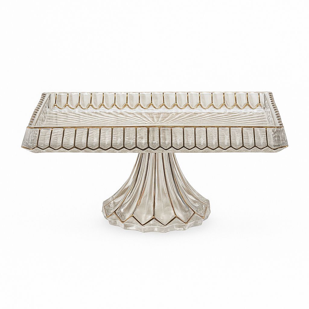 Royking Ayaklı Dikdörtgen Cam Sunum Tabağı 29x15x14cm Şeffaf/Gold