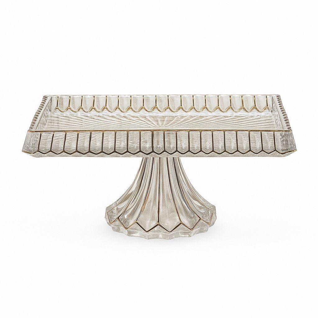 Royking Ayaklı Dikdörtgen Cam Sunum Tabağı 29x15x14cm Şeffaf/Gold