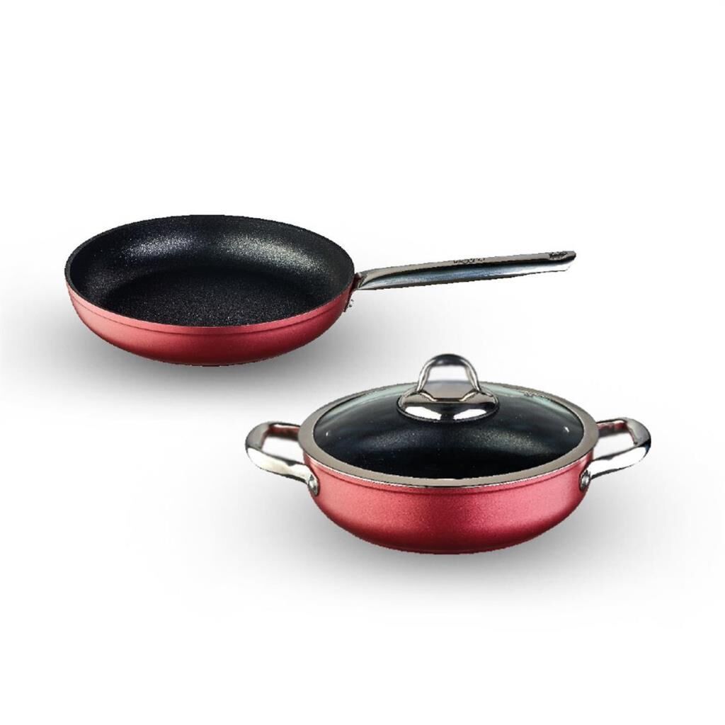 Leggno Master Daily Metalik Kırmızı 3 Parça Tencere Set (26Cm Sığ Tencere + 26Cm Tava)