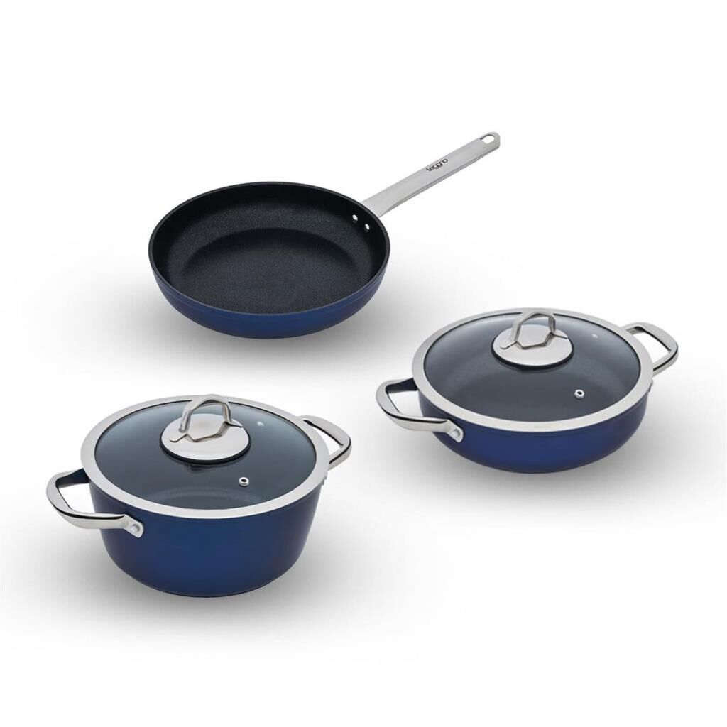 Leggno Master Daily Metalik Mavi 5 Parça Tencere Set (22Cm Derin Tencere + 26Cm Sığ Tencere + 26Cm Tava)
