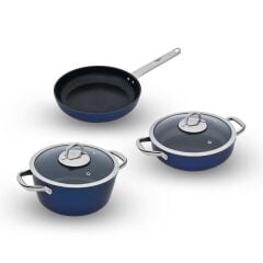 Leggno Master Daily Metalik Mavi 5 Parça Tencere Set (22Cm Derin Tencere + 26Cm Sığ Tencere + 26Cm Tava)