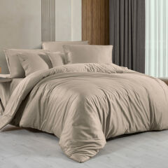 Sarev Monochrome Saten Çift Kişilik Natural Beige Tekli Nevresim