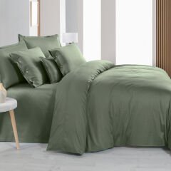 Sarev Monochrome Saten Çift Kişilik Green Tekli Nevresim