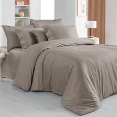 Sarev Monochrome Saten Çift Kişilik Tekli Nevresim-Mocha