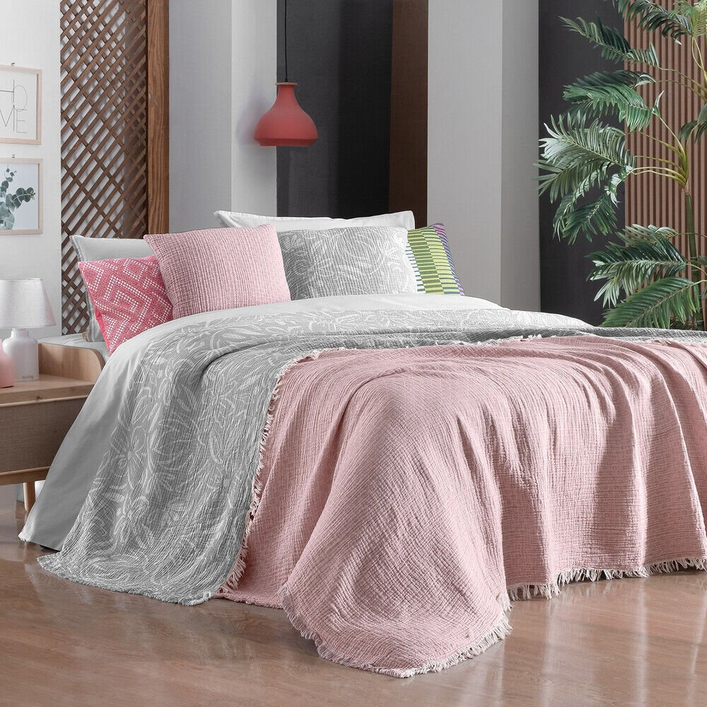 Sarev Zepıa Gri Çift Kişilik %100 Pamuk Yatak Örtüsü Seti