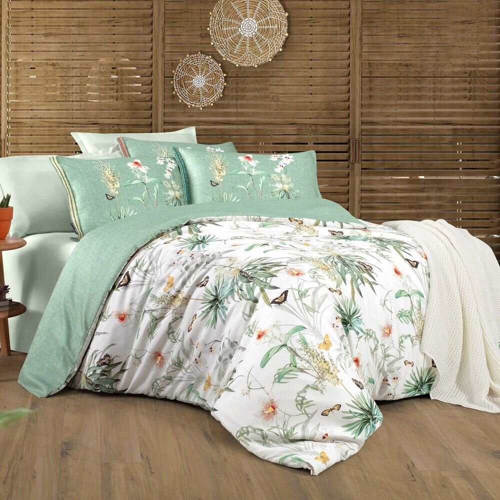 Sarev Felina Yeşil Çift Kişilik Ten cel  Pamuk Saten Nevresim Takımı